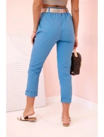 Dámske viskózové nohavice s opaskom a rozšírenými nohavicami z džínsoviny Dámske viskózové nohavice s opaskom a rozšírenými nohavicami z džínsoviny