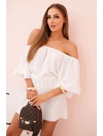 Dámský bavlněný overal bez rukávů s vázáním v pase ecru