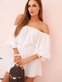 Dámsky bavlnený overal bez rukávov so zaväzovaním v páse ecru