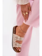 Materiałowe Klapki Damskie Na Korkowej Platformie Z Klamrami Beżowe Osoffe Materiałowe Klapki Damskie Na Korkowej Platformie Z Klamrami Beżowe Osoffe