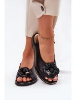 Skórzane Płaskie Sandały Z Ozdobą CheBello 4642 Czarne