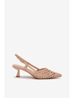 Dámské Pletené Sandály na Podpatku Béžové Selinae
