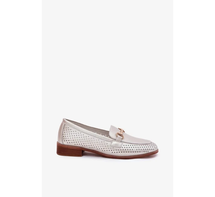 Dámske kožené mokasíny s plochým podpätkom S.Barski - strieborné