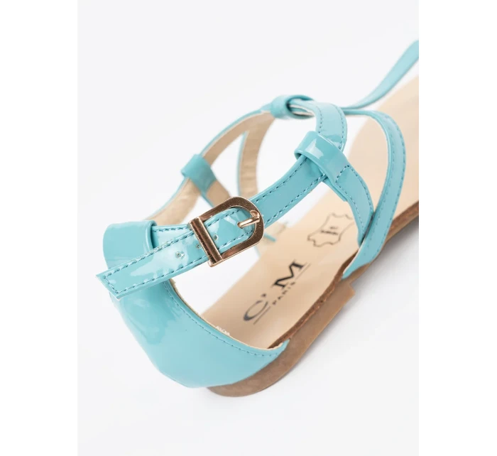 Výborné dámské modré sandály bez podpatku Výborné dámské modré sandály bez podpatku