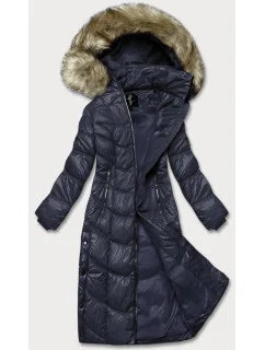Tmavomodrá ľahká dlhá dámska bunda (H-203)