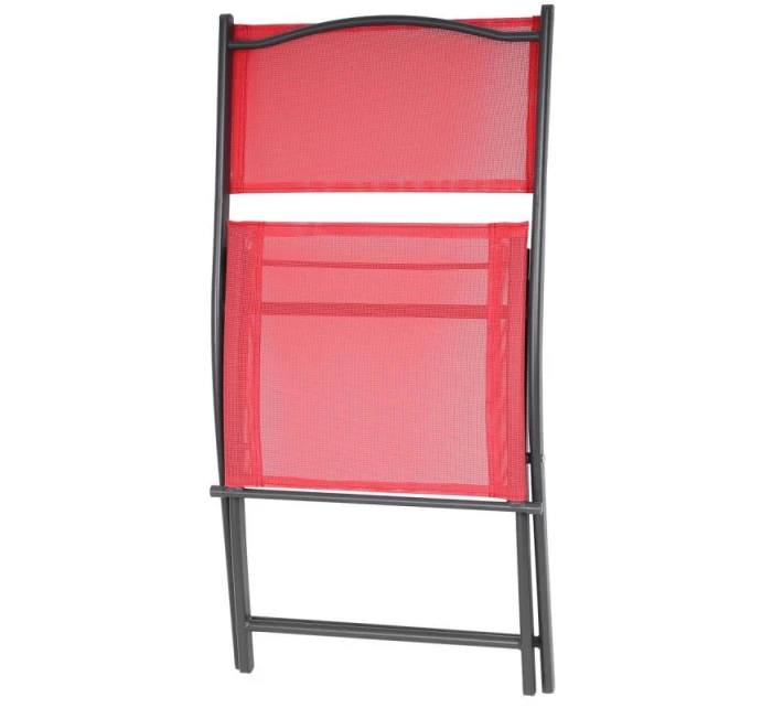 BALKÓNOVÝ NÁBYTOK SADA OKRÚHLY STÔL A 2 SKLADACIE STOLIČKY ČERVENÁ