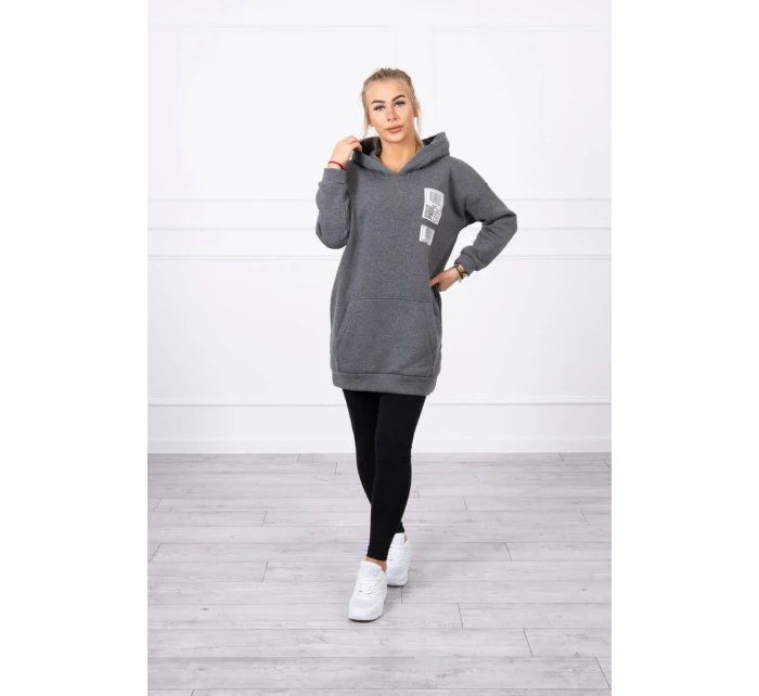 Mikina s kapucňou a nášivkami grafitová