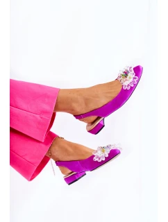 Semišové balerínky na  s zdobením tmavě růžovým Elena model 21589842 - Boto