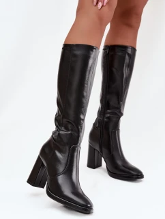 Dámské kozačky na podpatku z eko kůže zateplené černé model 21712225 - Boto