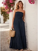 Dámske maxi šaty bez ramienok, tmavomodré, FashionStreet EY2668 Dámske maxi šaty bez ramienok, tmavomodré, FashionStreet EY2668