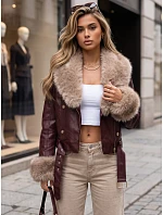 Kurtka damska zimowa skórzana z futerkiem bordowa model 22371781 - FashionStreet