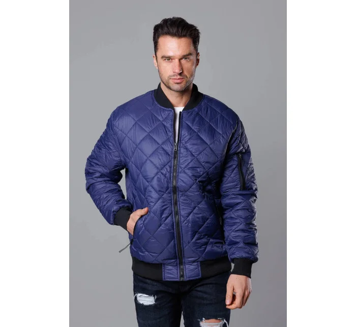 Tmavě modrá prošívaná pánská bunda typu "bomber" model 18344834 - J.STYLE