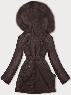 Hnedá obojstranná dámska bunda prešívaná-kožušinka (H-897-23)