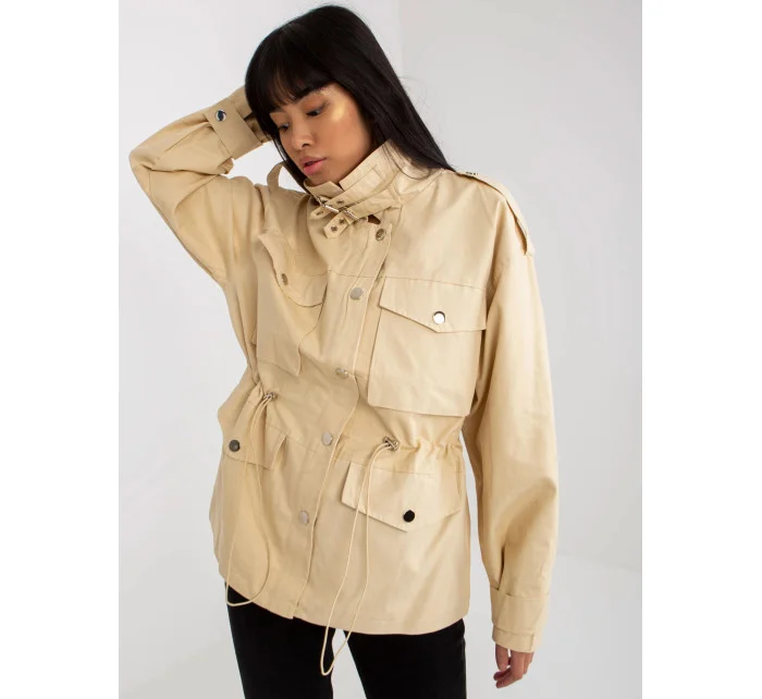 Prechodná bunda s vysokým golierom béžová (MC142)