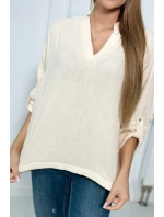 Mušelínová blúzka s vyhrnutými rukávmi svetlo béžová