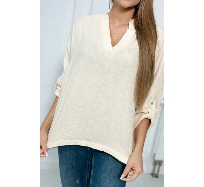 Mušelínová blúzka s vyhrnutými rukávmi svetlo béžová