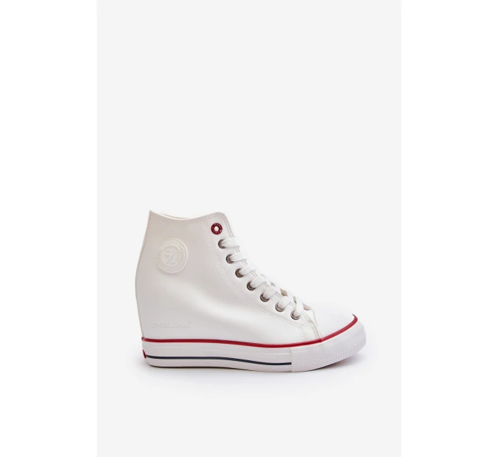 Trampki Damskie Na Koturnie Cross Jeans NN2R4004 Białe