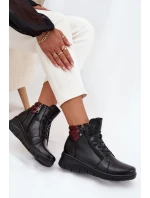 Skórzane Botki Damskie Na Koturnie Ocieplane Vinceza 39963 Czarne