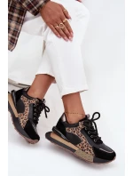 Dámske kožené tenisky na platforme s leopardím vzorom Artiker - čierne Dámske kožené tenisky na platforme s leopardím vzorom Artiker - čierne