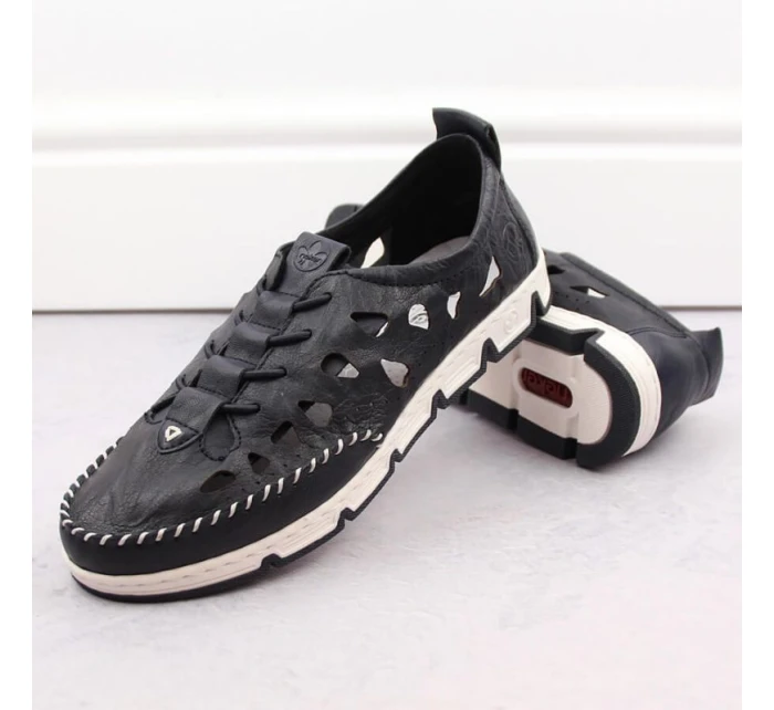 W modrá kožená polobotka s podrážkou model 19737391 - Rieker W modrá kožená polobotka s podrážkou model 19737391 - Rieker