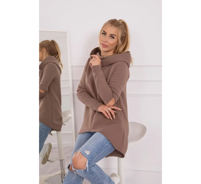 Zateplená mikina s delší zadní částí mocca