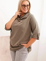 Dámske Plus veľkosť bavlnené voľné fit blúzka s vodou výstrihom Khaki