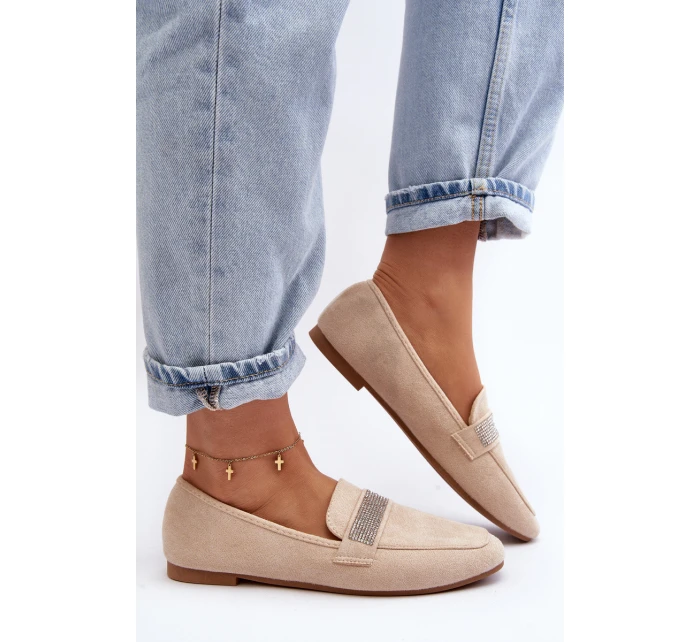 Damskie Mokasyny Z Cyrkoniami Beżowe Ralrika