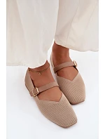 Baletky z pruhovaného materiálu s páskem a sponou tmavě béžové Calvra