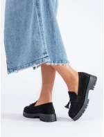 Originálne dámske čierne mokasíny platforma