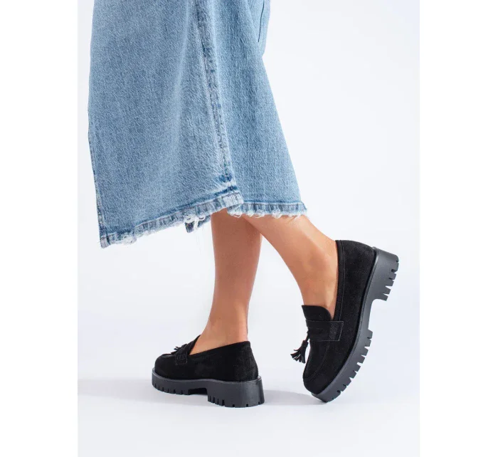 Originálne dámske čierne mokasíny platforma