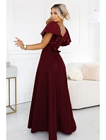 694-3 MIRELLA Elegantné maxi šaty so rozšírenou sukňou a flitrovými rukávmi – vínová 694-3 MIRELLA Elegantné maxi šaty so rozšírenou sukňou a flitrovými rukávmi – vínová