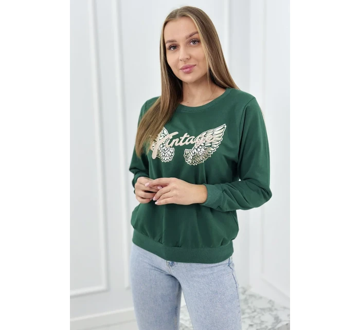 Mikina s potlačou tmavozelená