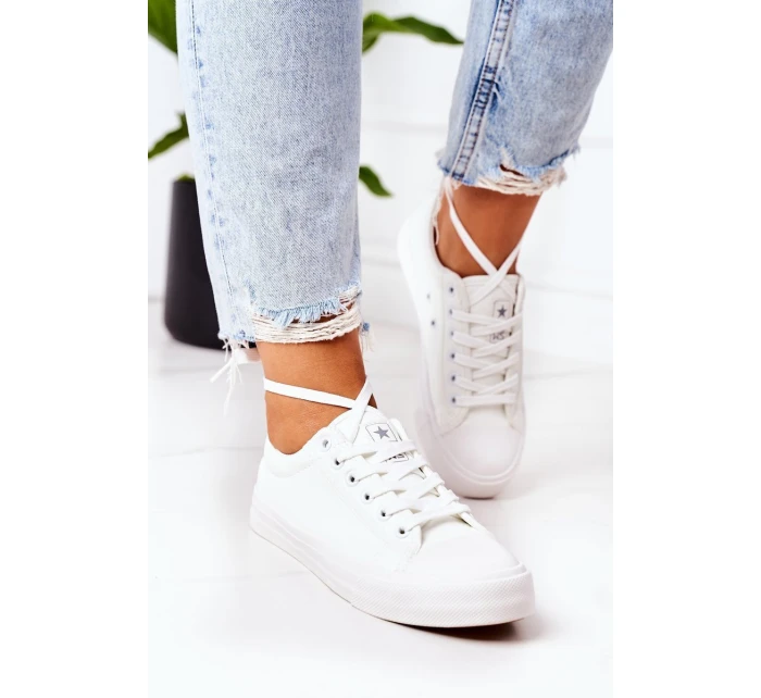 Damskie Skórzane Trampki Białe Mega