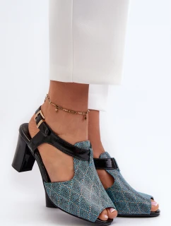 Sandały Damskie Na Słupku Z Eko Skóry Turkusowe Queenmarie