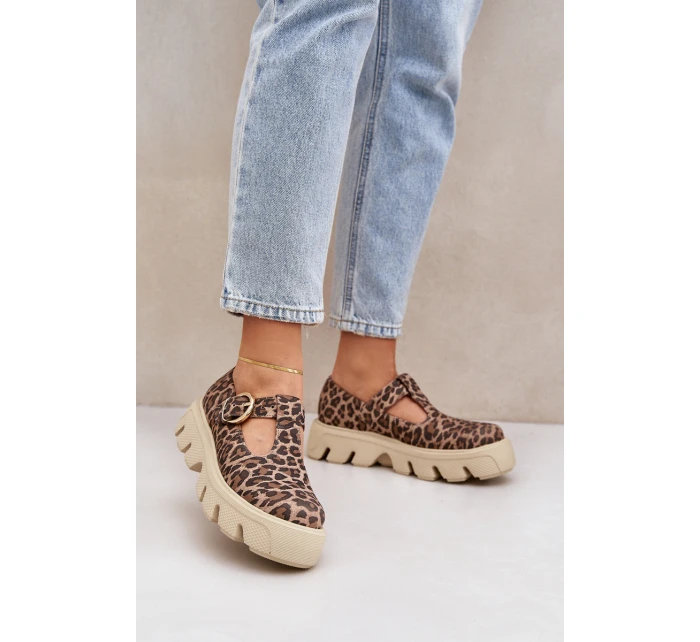 Zamszowe Półbuty Z Klamrą W Panterkę Zazoo 20183 Brązowe