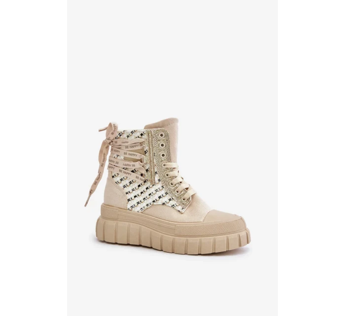 Dámske vysoké tenisky na pevnej platforme Light Beige Kernia