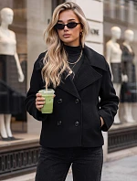 Dámsky krátky čierny dvojradový kabát FashionStreet NY0812