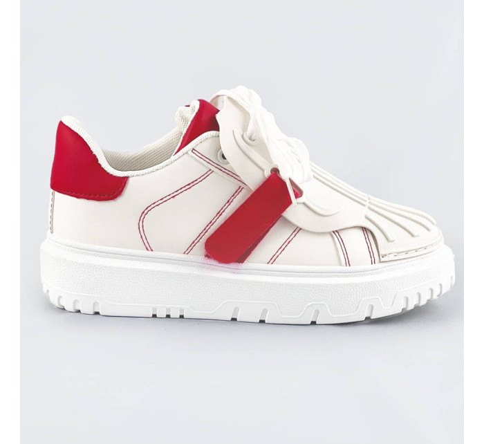 Bielo-červené dámske športové topánky so zakrytým šnurovaním (RA2049)