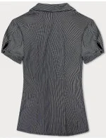 Tmavě modrá pruhovaná halenka s krátkými rukávy model 18462754 - Forget me not FASHION Tmavě modrá pruhovaná halenka s krátkými rukávy model 18462754 - Forget me not FASHION