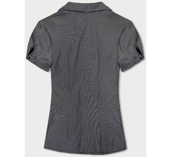 Tmavě modrá pruhovaná halenka s krátkými rukávy model 18462754 - Forget me not FASHION Tmavě modrá pruhovaná halenka s krátkými rukávy model 18462754 - Forget me not FASHION