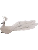 DEKORATÍVNY PÁV NA SPONKE NA OZDOBY BIELY