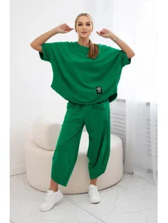 Súprava bavlnená blúzka + nohavice zelená