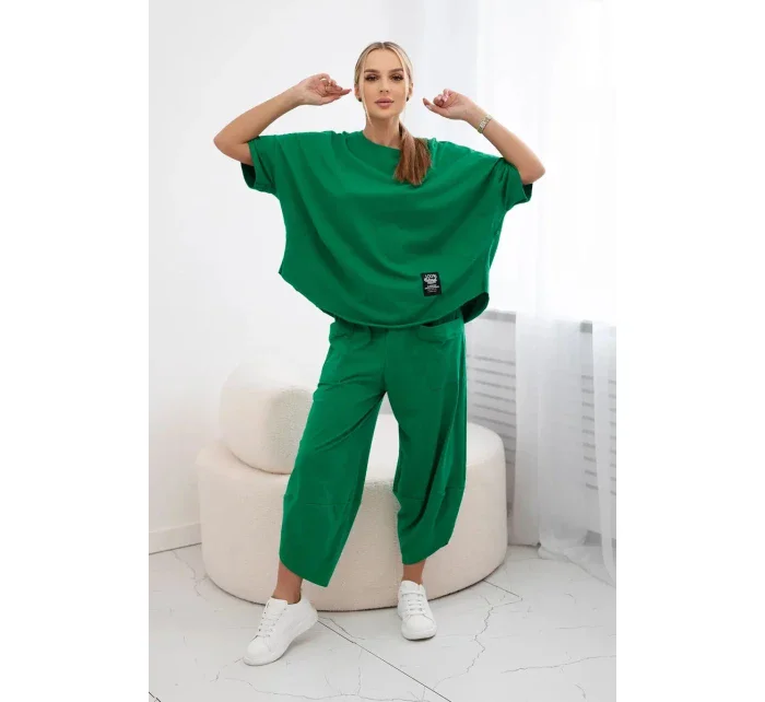 Súprava bavlnená blúzka + nohavice zelená