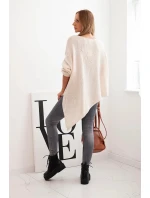 Dámský asymetrický svetr z vlny Plus Size s V výstřihem světlá béžová Dámský asymetrický svetr z vlny Plus Size s V výstřihem světlá béžová