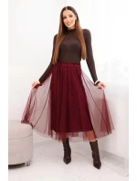 Dámska midi sukňa z tylu s viskózovou podšívkou bordová Dámska midi sukňa z tylu s viskózovou podšívkou bordová