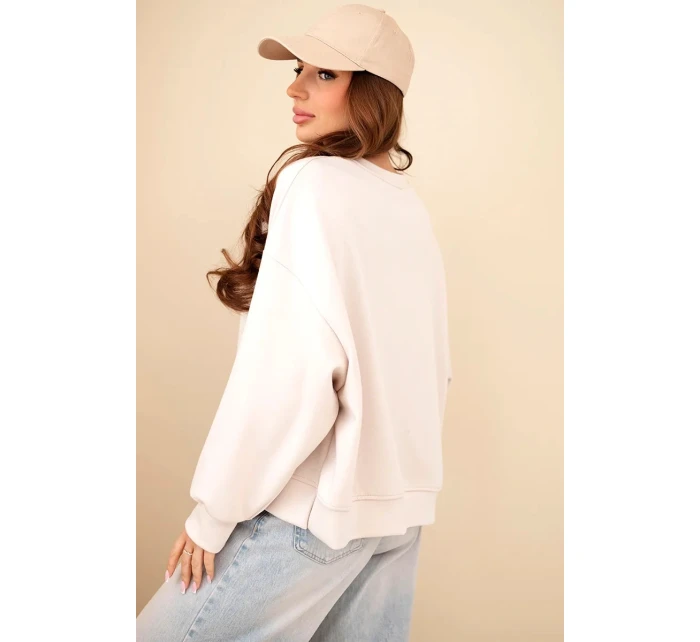 Dámska vyšívaná mikina voľného strihu butter beige
