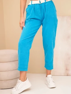 Dámske manšestrové nohavice s opaskom tyrkysové