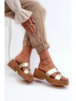 Zazoo 40412 Skórzane Eleganckie Klapki Damskie Z Ozdobą Złote