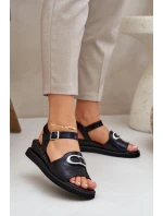 Lakierowane Sandały Damskie Na Koturnie Z Ozdobą Czarne Salianes Lakierowane Sandały Damskie Na Koturnie Z Ozdobą Czarne Salianes