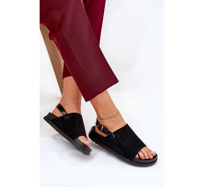 Sandały Damskie Z Eko Zamszu Na Platformie Czarne Migola